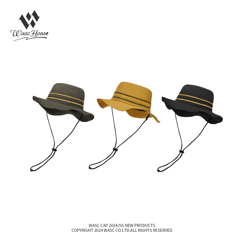 custom striped bucket hat with wind strap, quick dry, waterproof & sun protection