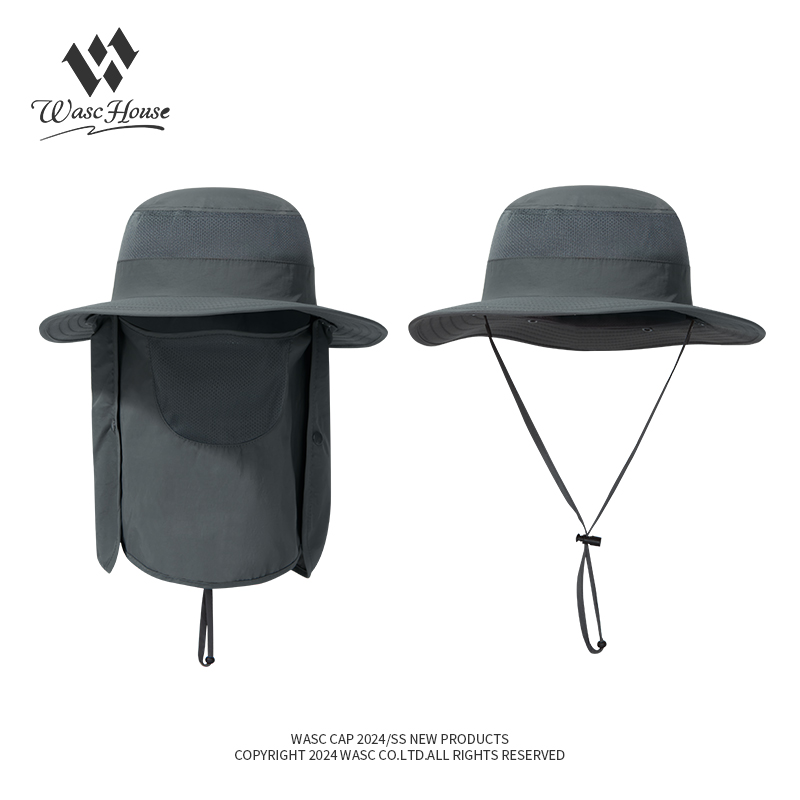custom neck flap mesh bucket hat with wind strap, quick dry, breathable & sun protection