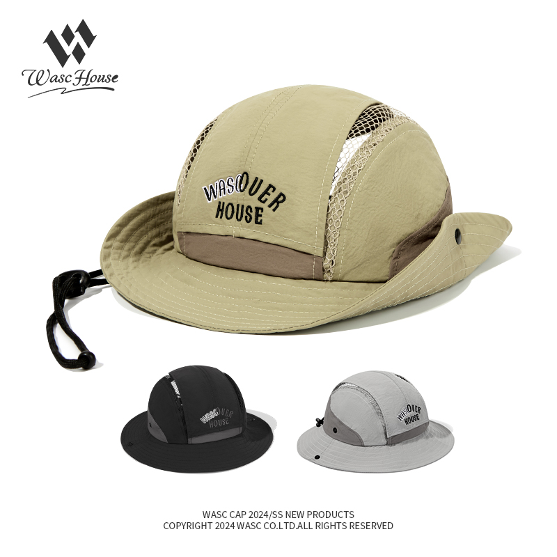 custom embroidered quick dry waterproof sun protection bucket hat with wind strap