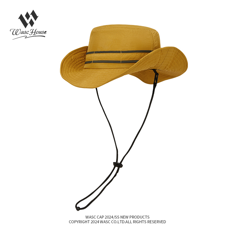 custom striped bucket hat with wind strap, quick dry, waterproof & sun protection