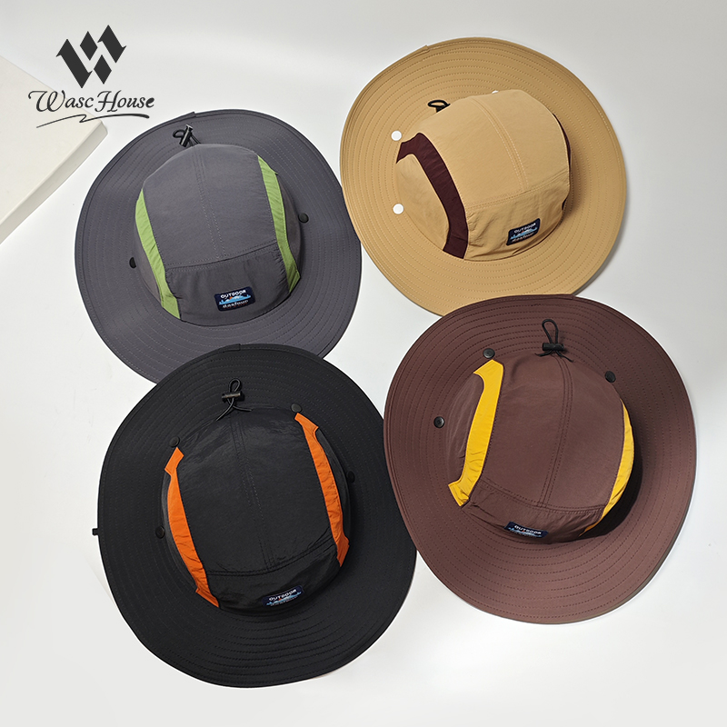 custom logo embroidered waterproof sun protection bucket hat with wind strap