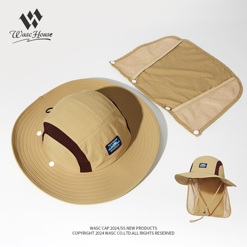custom logo embroidered waterproof sun protection bucket hat with wind strap