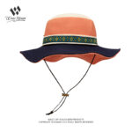 custom color blocked bucket hat with drawstring, wind strap, waterproof & sun protection