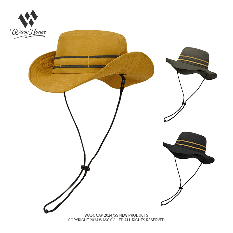 custom striped bucket hat with wind strap, quick dry, waterproof & sun protection