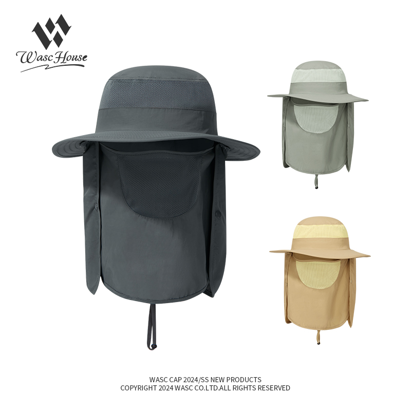 custom neck flap mesh bucket hat with wind strap, quick dry, breathable & sun protection