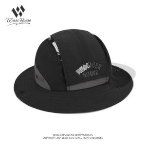 custom embroidered quick dry waterproof sun protection bucket hat with wind strap