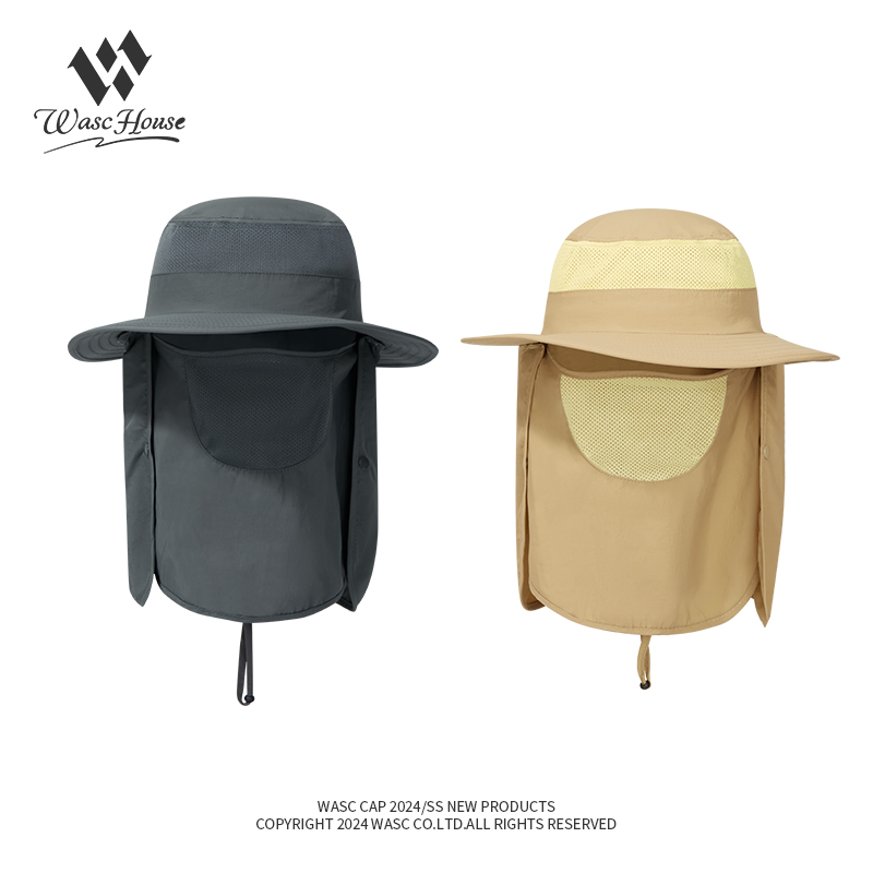 custom neck flap mesh bucket hat with wind strap, quick dry, breathable & sun protection