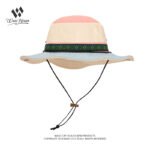 custom color blocked bucket hat with drawstring, wind strap, waterproof & sun protection