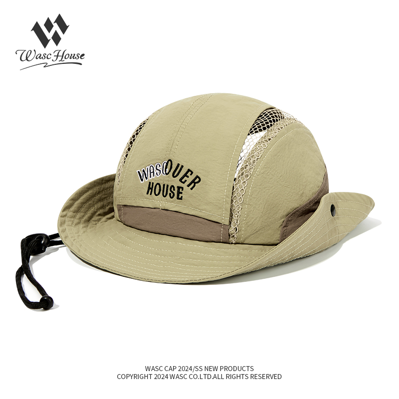 custom embroidered quick dry waterproof sun protection bucket hat with wind strap
