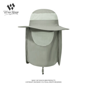 custom neck flap mesh bucket hat with wind strap, quick dry, breathable & sun protection