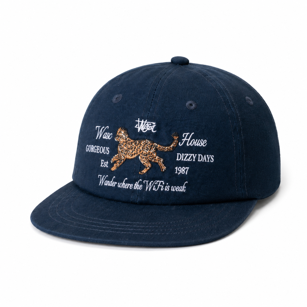 custom leopard embroidered flat brim baseball cap