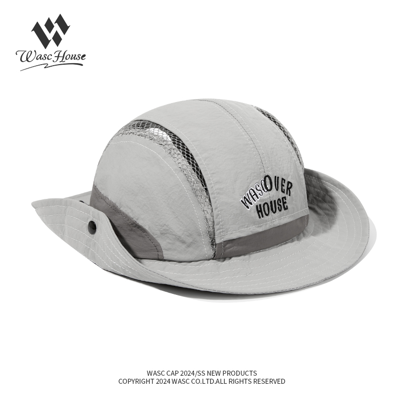 custom embroidered quick dry waterproof sun protection bucket hat with wind strap