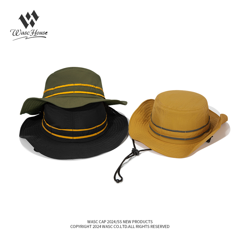 custom striped bucket hat with wind strap, quick dry, waterproof & sun protection