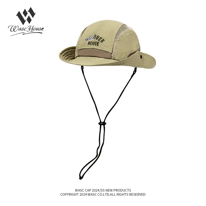 custom embroidered quick dry waterproof sun protection bucket hat with wind strap