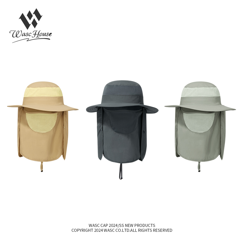 custom neck flap mesh bucket hat with wind strap, quick dry, breathable & sun protection