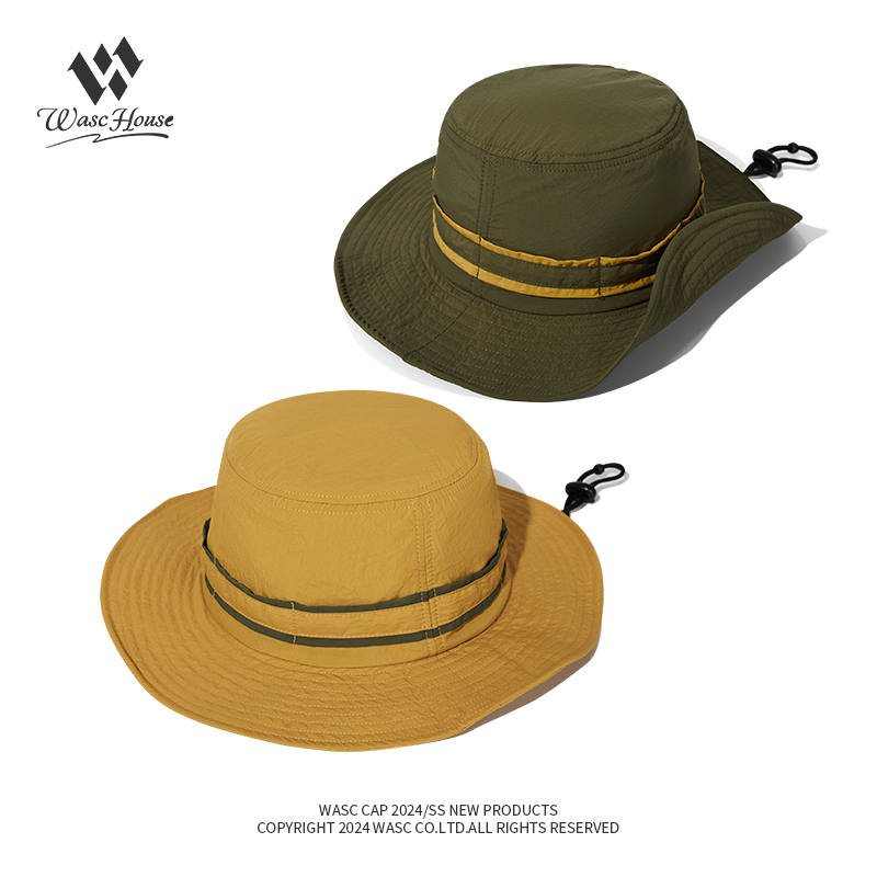 custom striped bucket hat with wind strap, quick dry, waterproof & sun protection