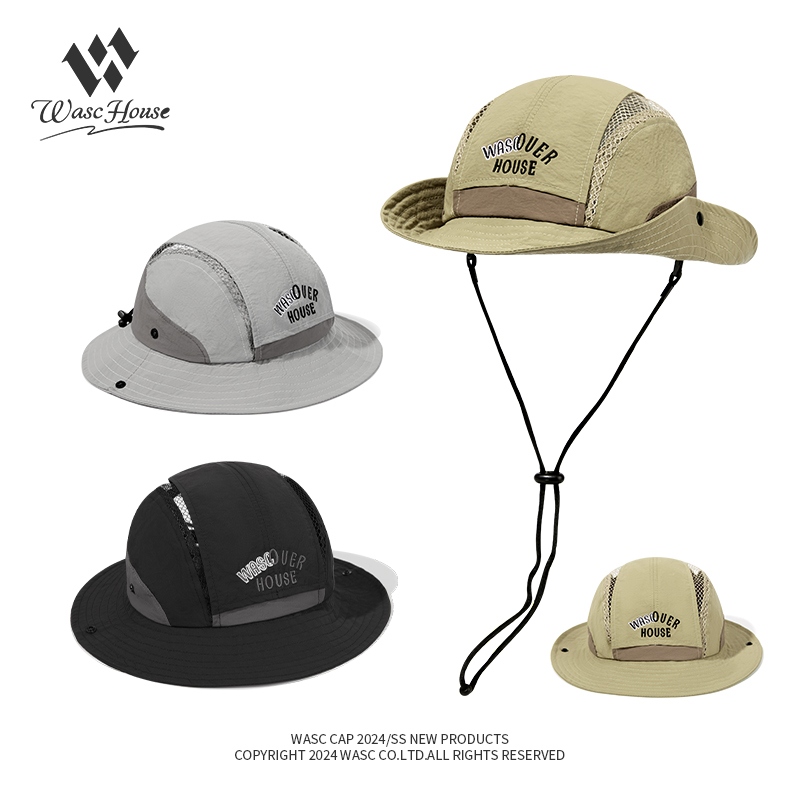 custom embroidered quick dry waterproof sun protection bucket hat with wind strap
