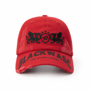 custom distressed ripped edge printed & embroidered baseball cap