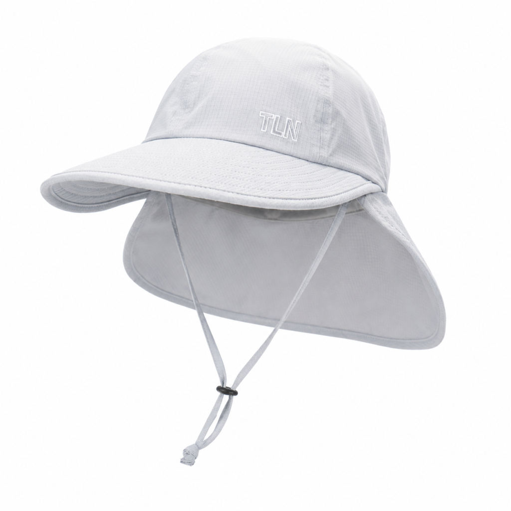 solid color small logo neck flap sun hat