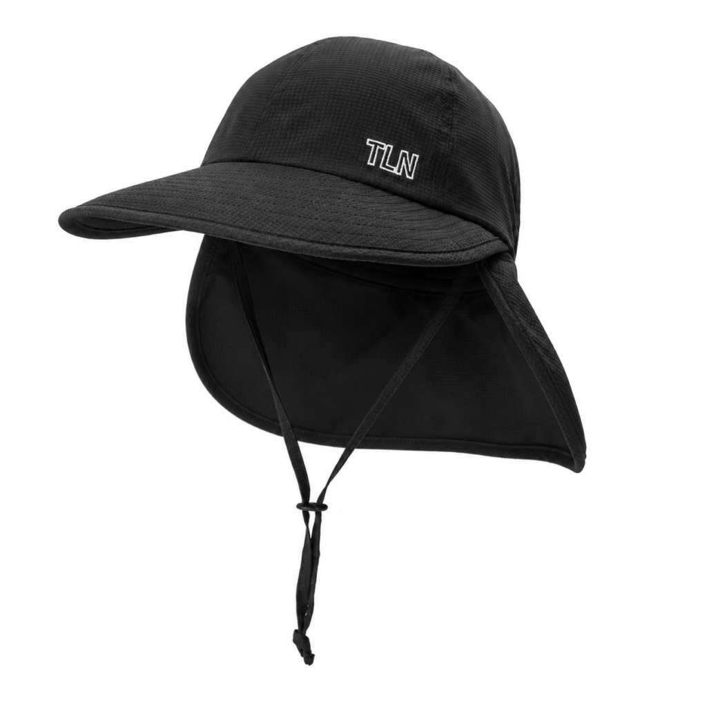 solid color small logo neck flap sun hat