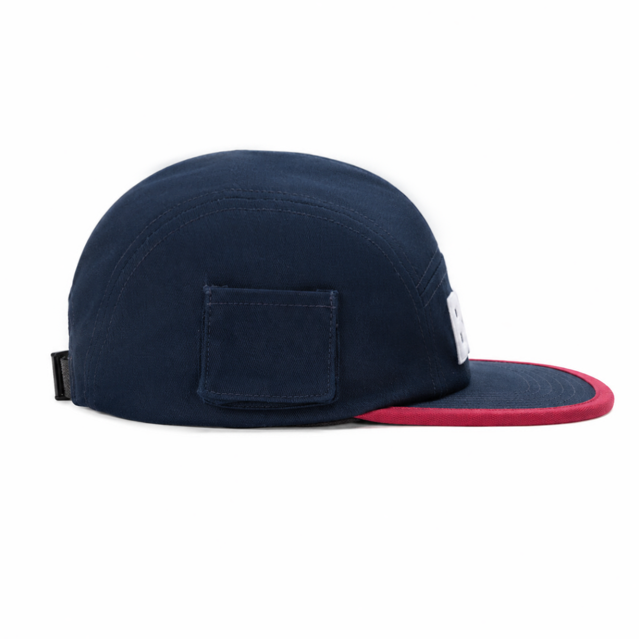custom striped edge cargo pocket embroidered 5 panel cap