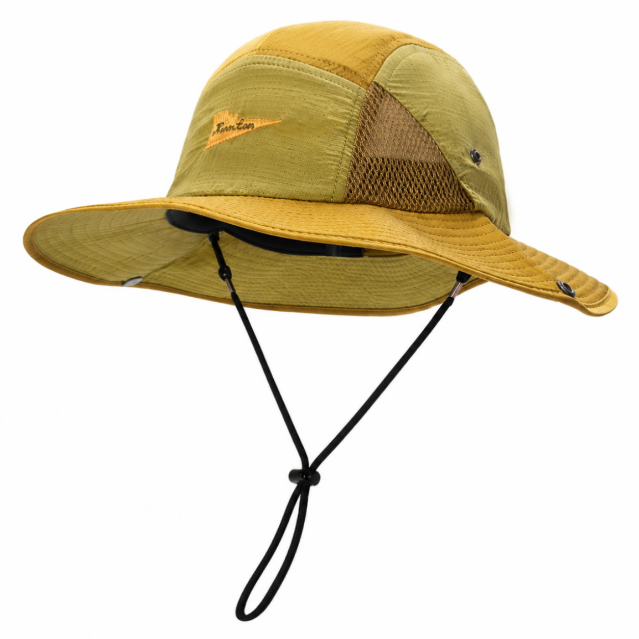 Custom Color-Blocked Mesh Bucket Hat with Wind Strap, Breathable, Sun Protection & Waterproof