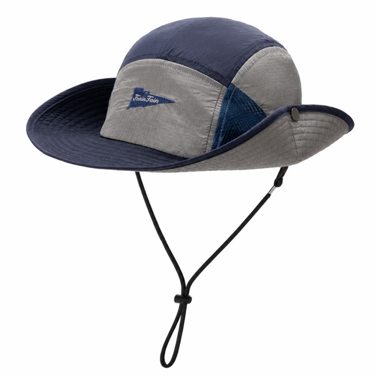 Custom Color-Blocked Mesh Bucket Hat with Wind Strap, Breathable, Sun Protection & Waterproof