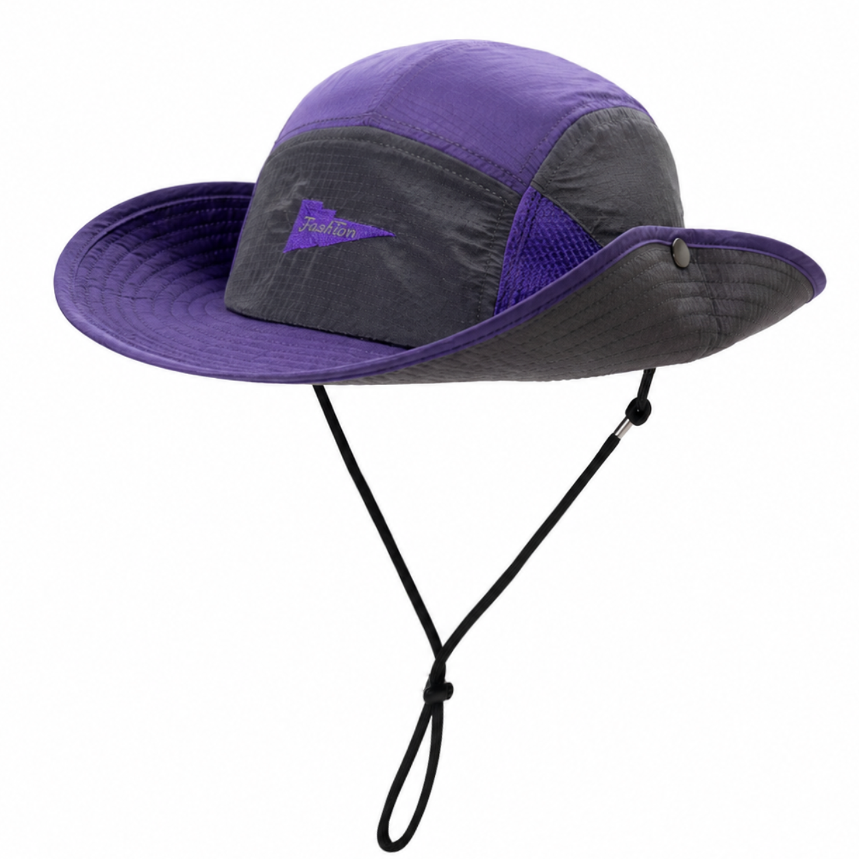 Custom Color-Blocked Mesh Bucket Hat with Wind Strap, Breathable, Sun Protection & Waterproof