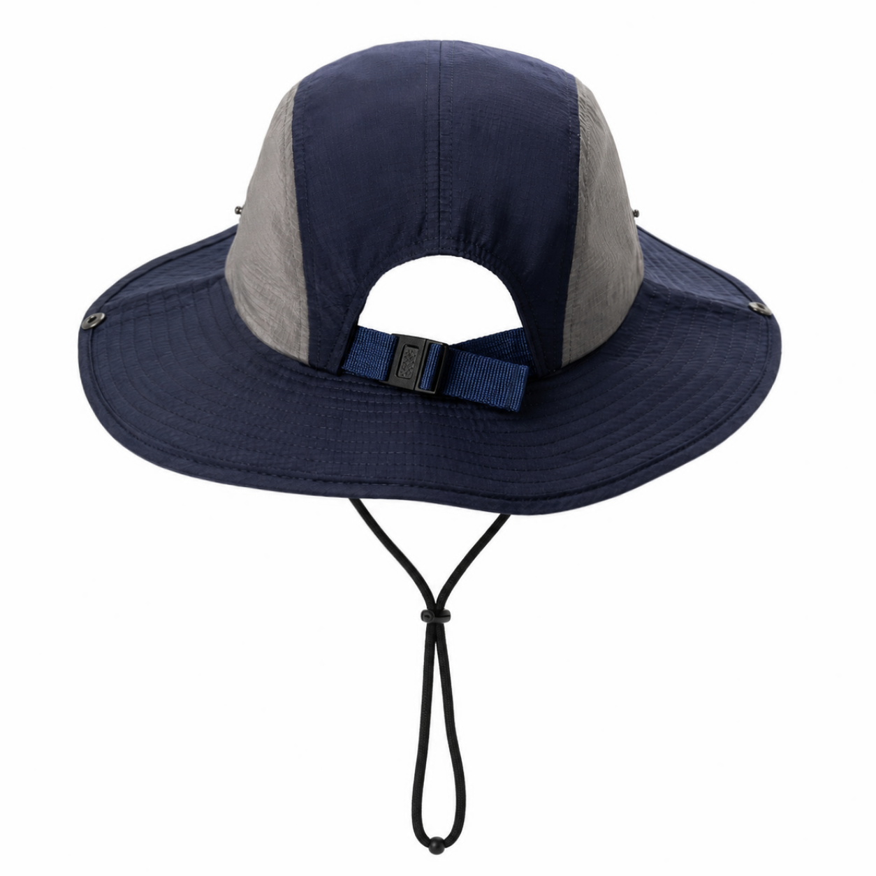 custom color blocked mesh bucket hat with wind strap, breathable, sun protection & waterproof
