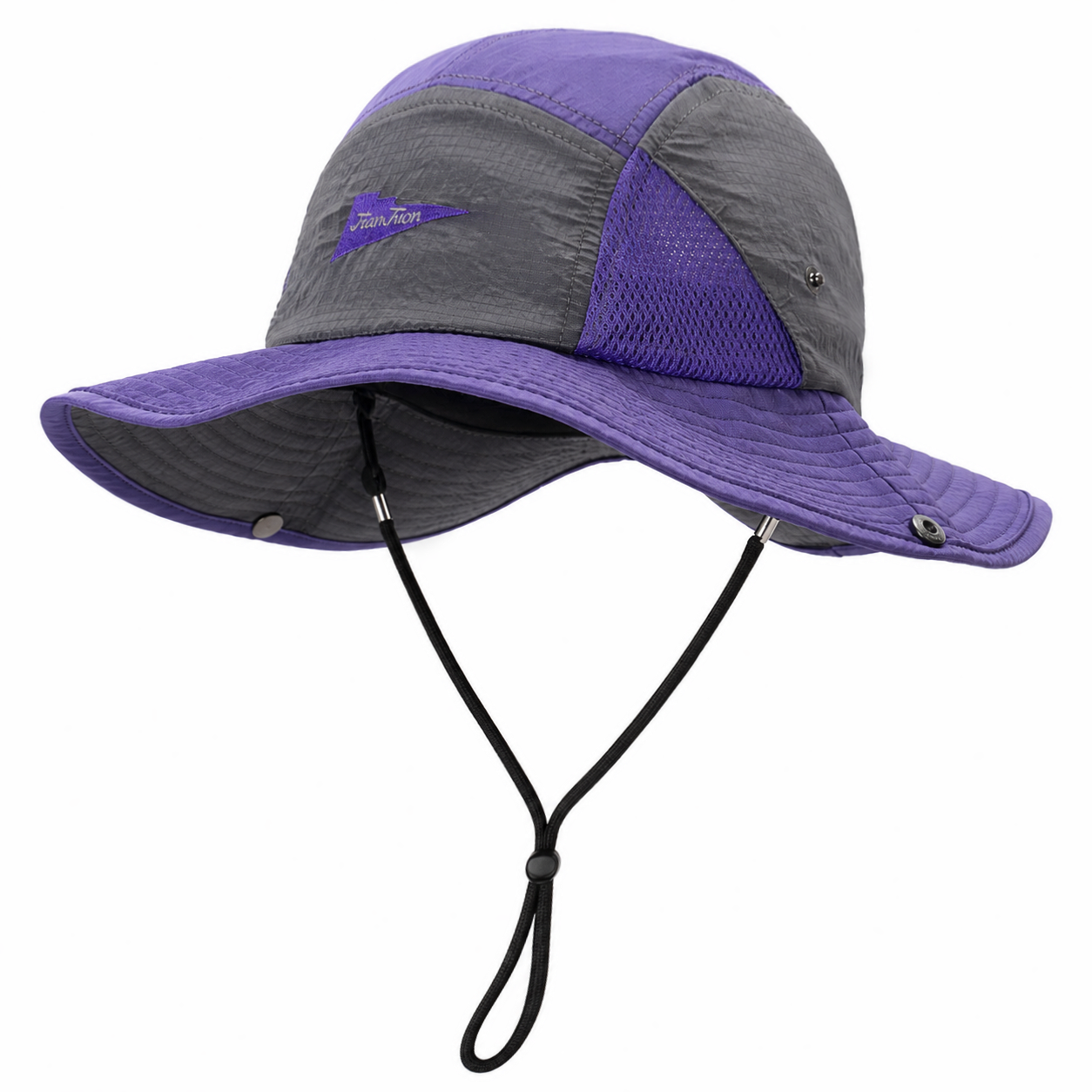 custom color blocked mesh bucket hat with wind strap, breathable, sun protection & waterproof