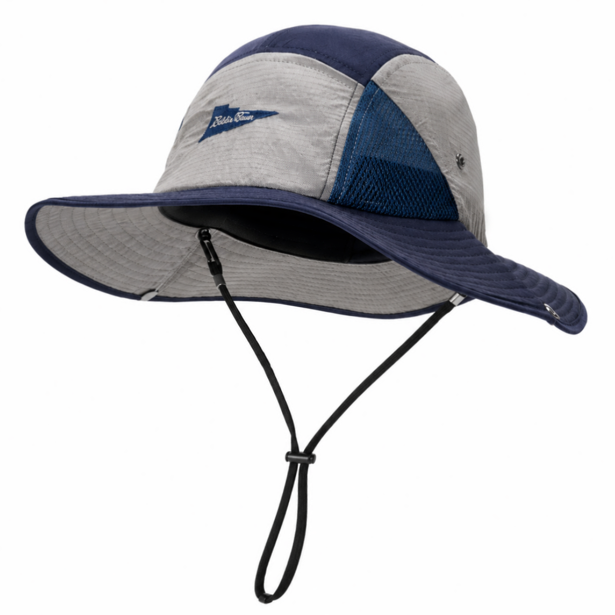 custom color blocked mesh bucket hat with wind strap, breathable, sun protection & waterproof