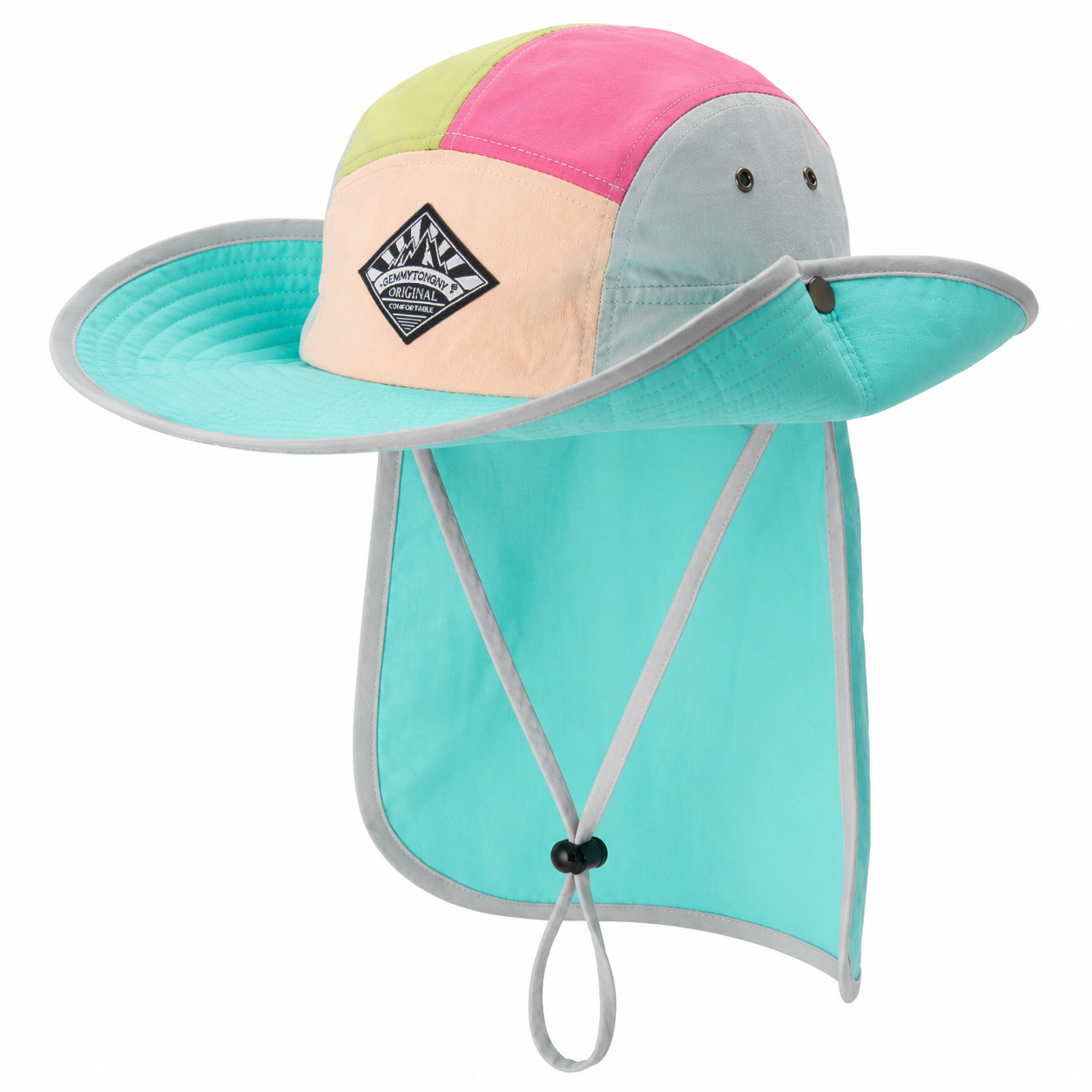 custom color blocked patch logo sun protection waterproof foldable bucket hat