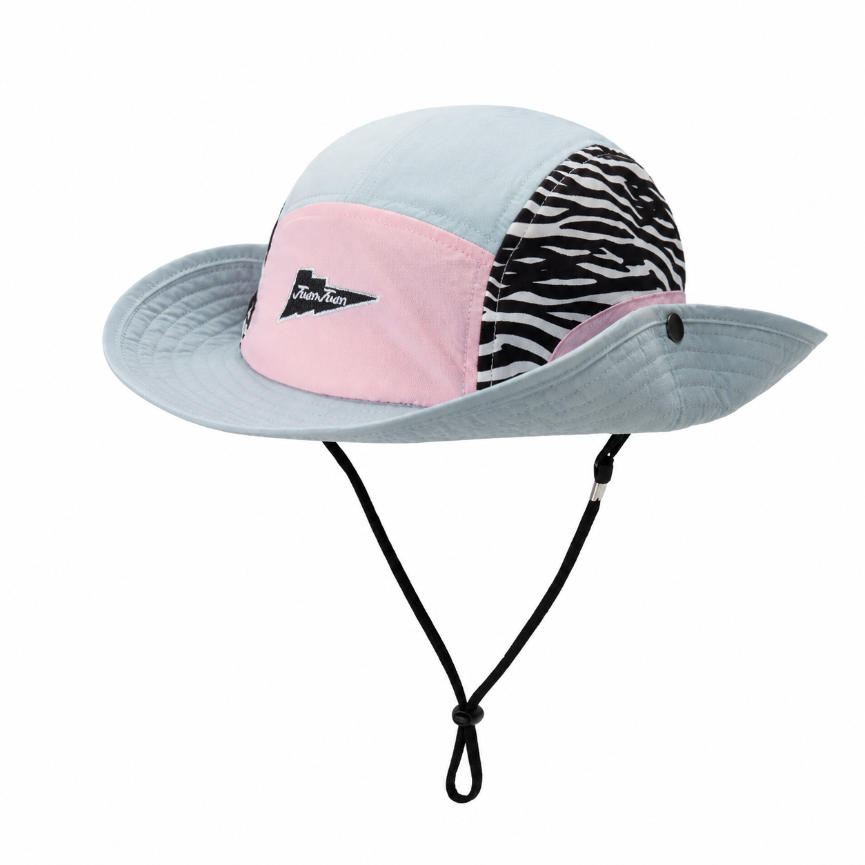 custom leopard print embroidered patch bucket hat with wind strap, quick dry, waterproof & sun protection