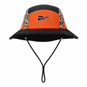 custom leopard print embroidered patch bucket hat with wind strap, quick dry, waterproof & sun protection