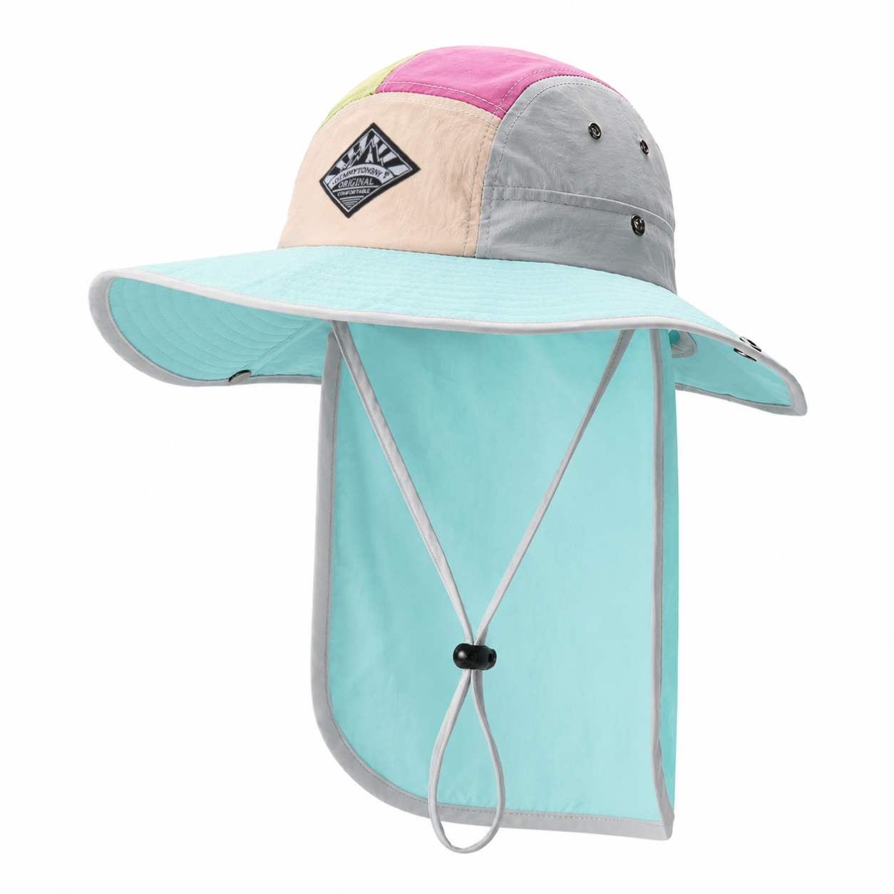 custom color blocked patch logo sun protection waterproof foldable bucket hat