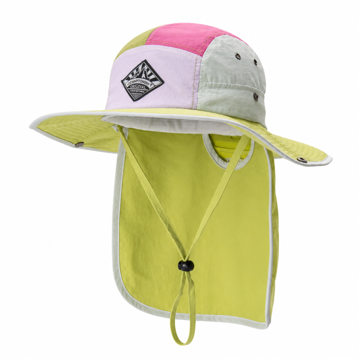 custom color blocked patch logo sun protection waterproof foldable bucket hat