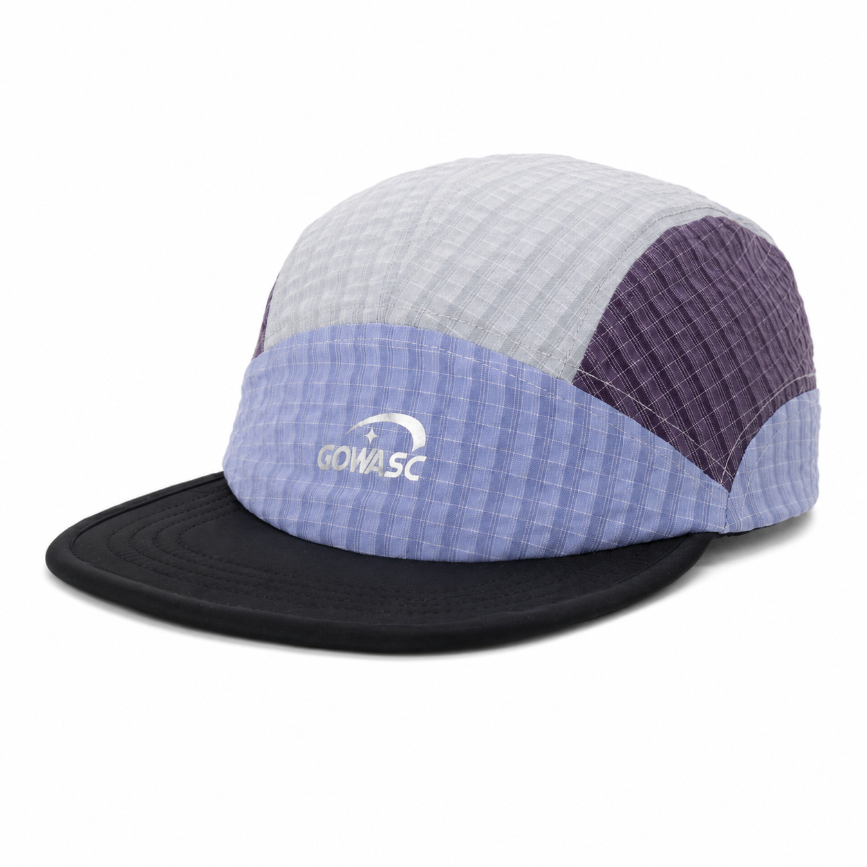 custom striped color blocked reflective patch 5 panel cap