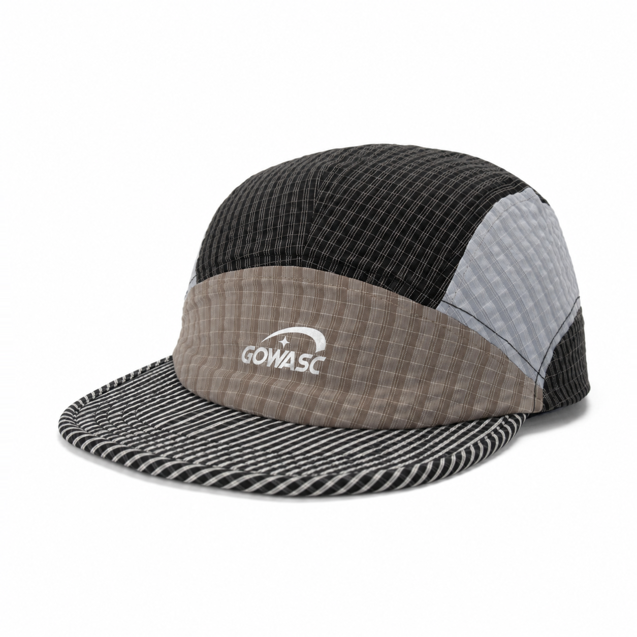 custom striped color blocked reflective patch 5 panel cap
