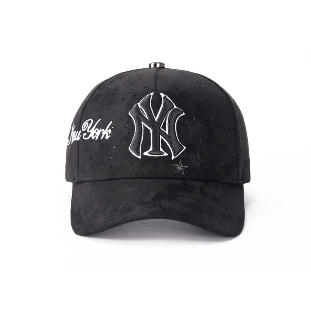 Custom 5-panel baseball hat, suede material, 3D rhinestone