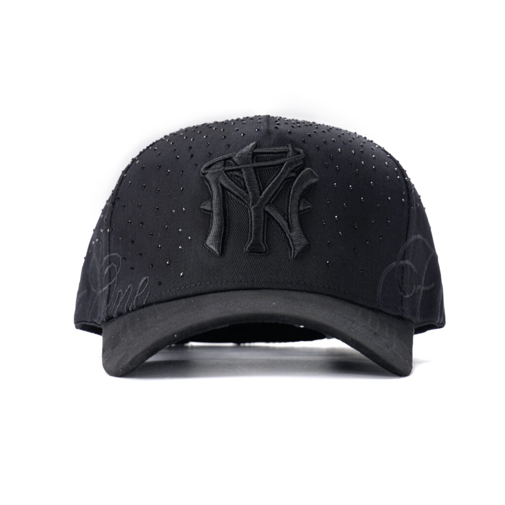 custom 5 panel cap with 3d embroidery & rhinestones