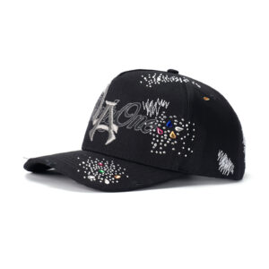 custom 5 panel cap with 3d embroidery & rhinestones