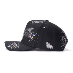 custom 5 panel cap with 3d embroidery & rhinestones