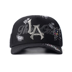 custom 5 panel cap with 3d embroidery & rhinestones