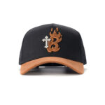 custom 5 panel cap with 3d embroidery, rhinestones & color block