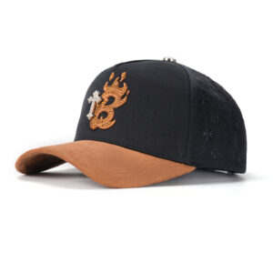 custom 5 panel cap with 3d embroidery, rhinestones & color block
