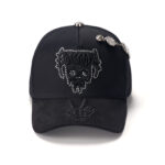 custom 5 panel cap with embroidery, rhinestones & chain decoration