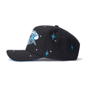 custom 5 panel cap with oversized embroidery & crystal rhinestones