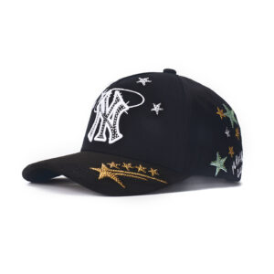 custom 5 panel cap with star embroidery & rhinestones