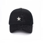 custom 5 panel cap with star studs, embroidery & rhinestones