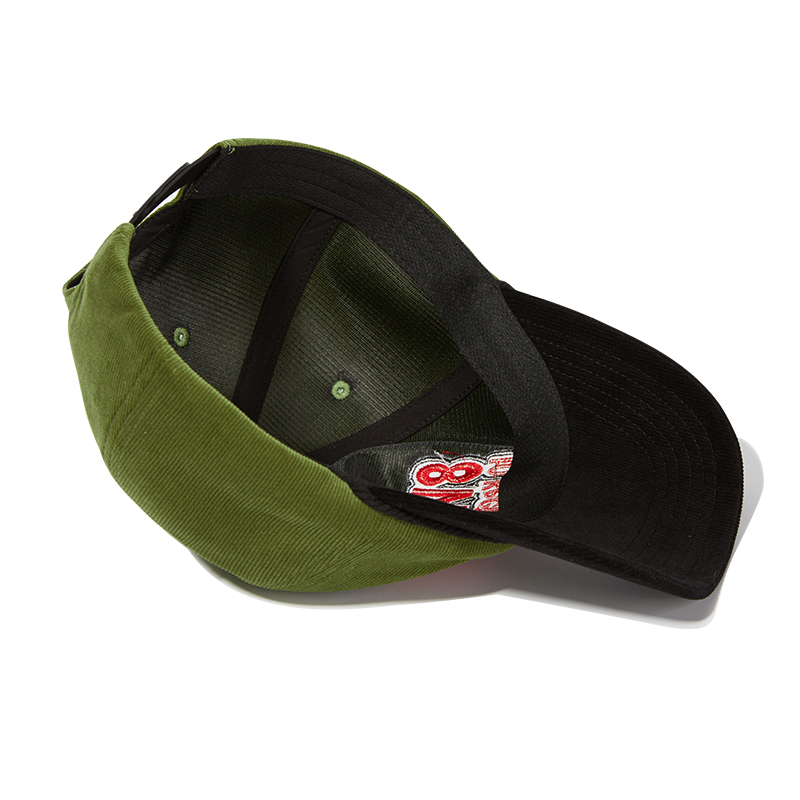 custom color block corduroy baseball cap with letter embroidery